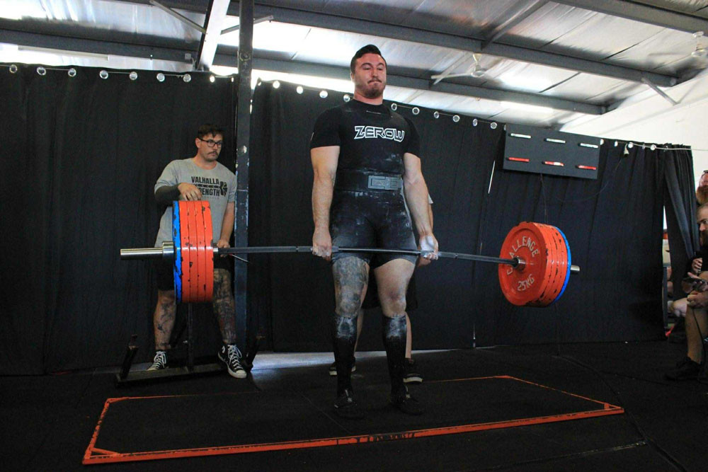 Sam Coelli completing a dead lift in preparations for Australian Powerlifting National Championships in Melbourne. Picture: Supplied