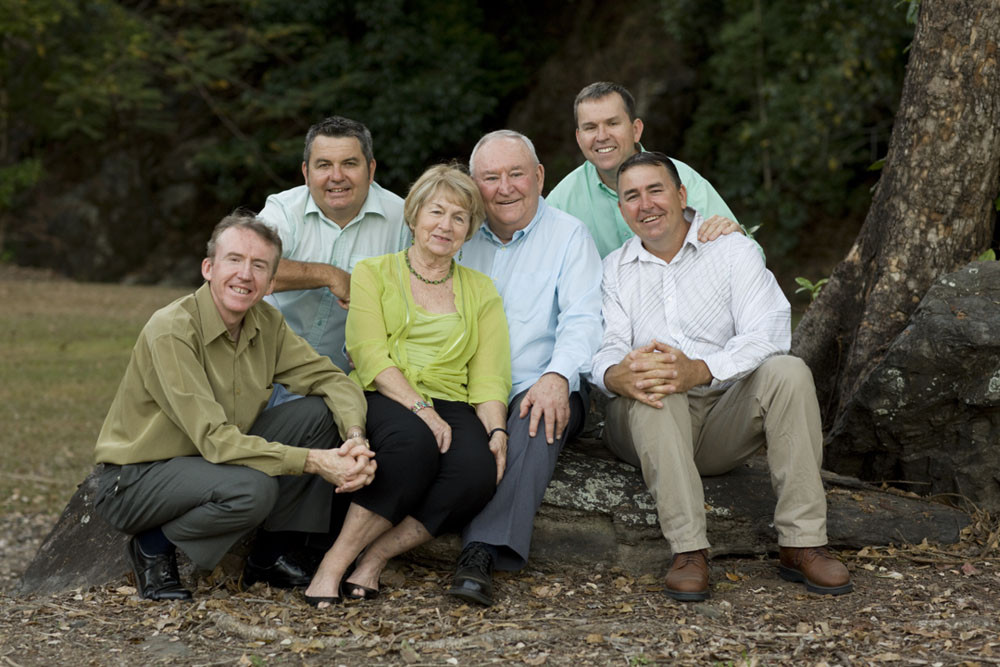 John Moore (centre) with his beloved wife Heather and sons Sean, Danny, Brett and Michael. Picture: Supplied