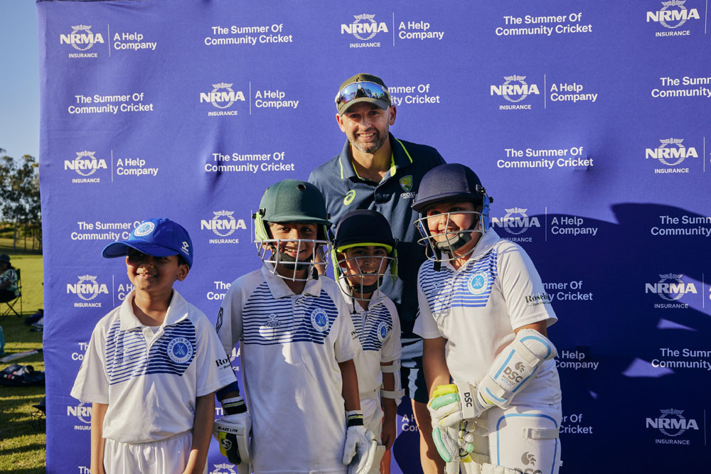 Cricketing great Nathan Lyon with some budding stars. Picture: NRMA Insurance