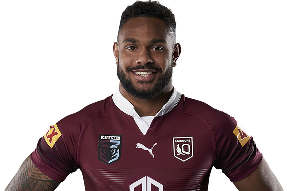 Queensland Maroons centre Hamiso "Hammer" Tabuai-Fidow is proud of his Cairns upbringing and to be wearing the 4870 postcode on his left sleeve. Picture: Queensland Rugby League