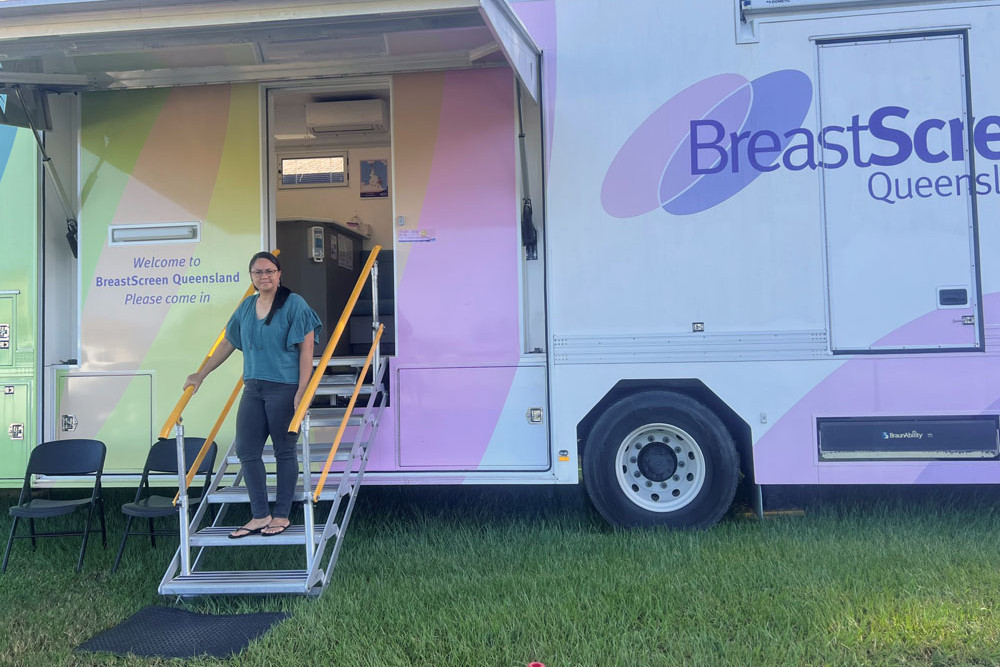 Melissa Clubb outside the breastcreening unit at Innisfail Showgrounds. Picture: Queensland Health
