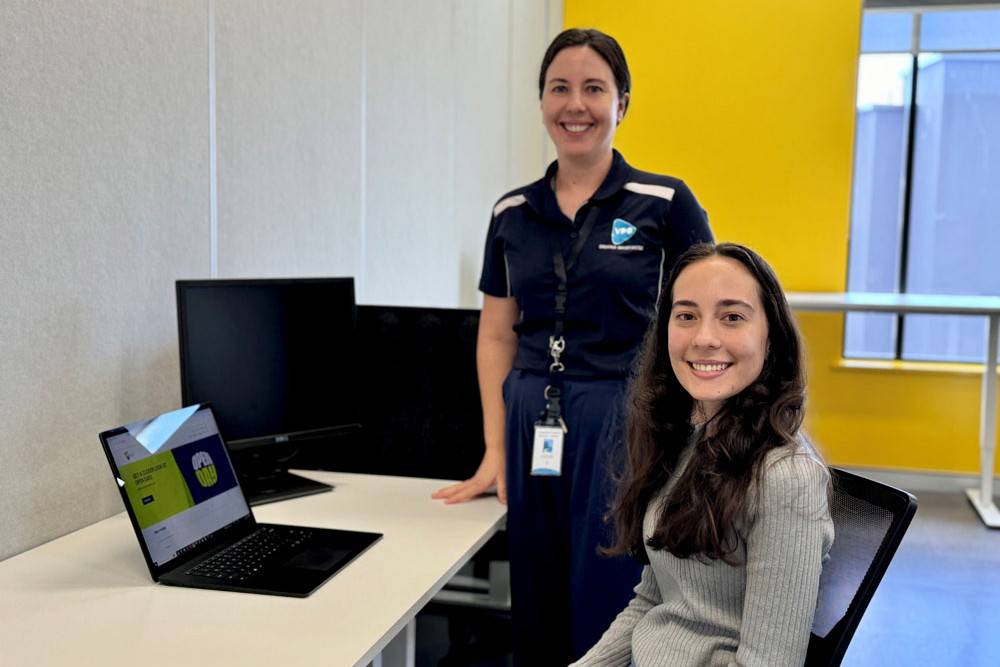 The first student to register with the Cassowary Coast University Centre, Tara Larsen, alongside CCUC centre coordinator Karina Messina inside the new study hub. Picture: Supplied