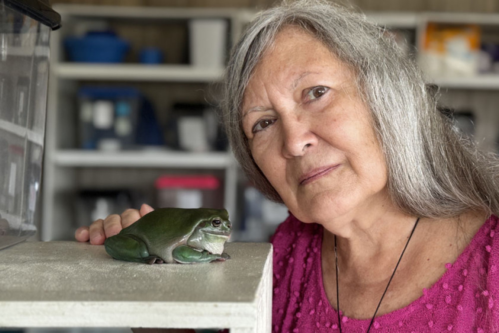 Frog Safe founder Deborah Pergolotti with one of her amphibious patients. Picture: Supplied