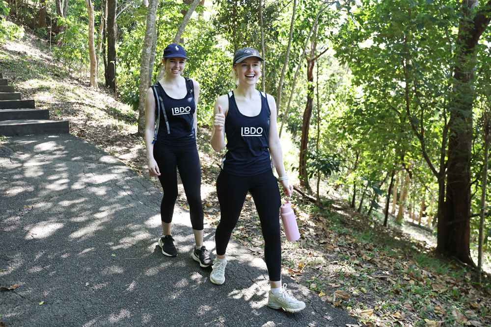 Mikayla James and Tori Legget were two of 115 people who hiked Cairns’ arrow trails, including the Red Arrow, on May 31 to raise $20,000 for a world-class surgical robot for Cairns Hospital. Picture: FNQ Hospital Foundation