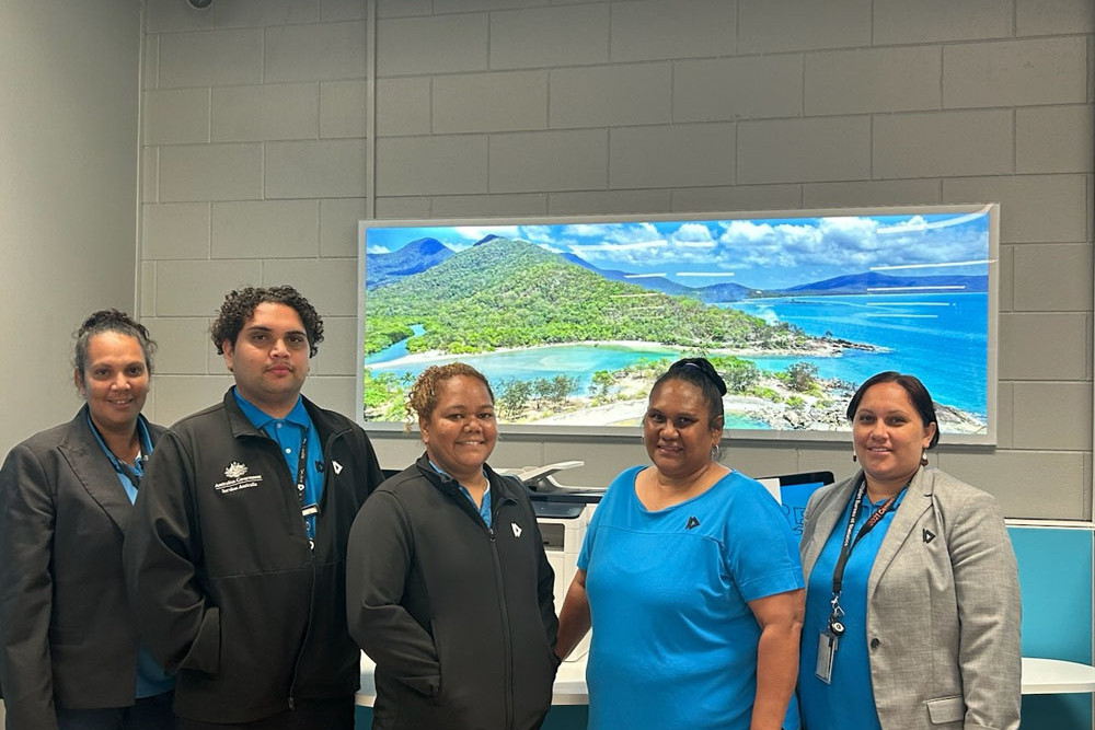 Services Australia Yarrabah service centre staff (from left) Kelly Noble, Tayarne Neal, Errin Mundraby, Fiona Prior and Rachel Hari. Picture: Supplied