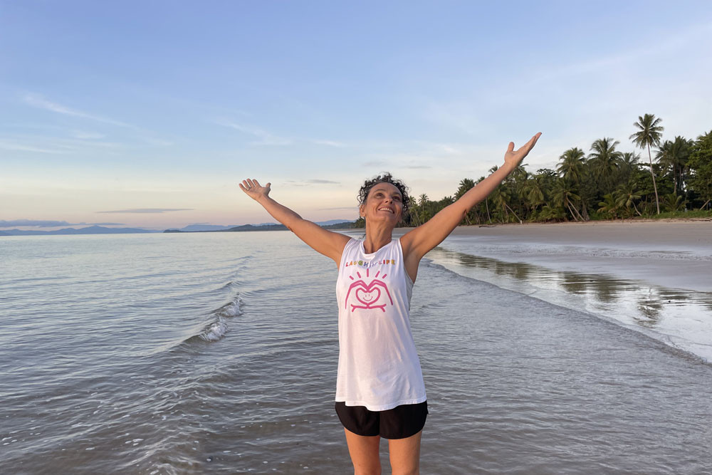 Cassowary Coast Laughter Yoga leader Anna Zonian at Mission Beach. Picture: Cassowary Coast Laughter Yoga