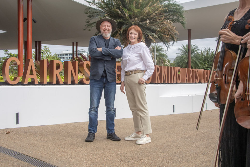 Australian Festival of Chamber music executive director Ricardo Peach (left) and deputy chairwoman Jane Seawright outside CPAC in Cairns. Picture: Brian Cassey