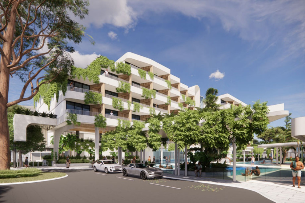 An artist’s impression of the Cedar Rd six-storey high resort, apartment and villa complex at Palm Cove. Picture: CA Architects