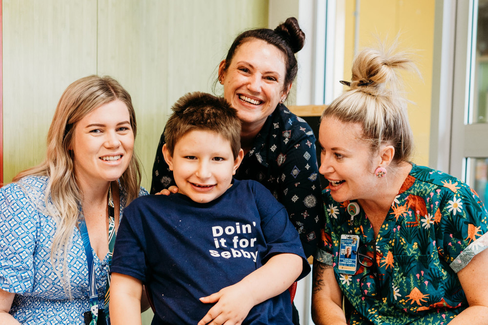 Sebby Leonardi and three members of his team at the paediatric oncology unit (from left Jess, Rachel and Carly. Picture: Nakia Morrison