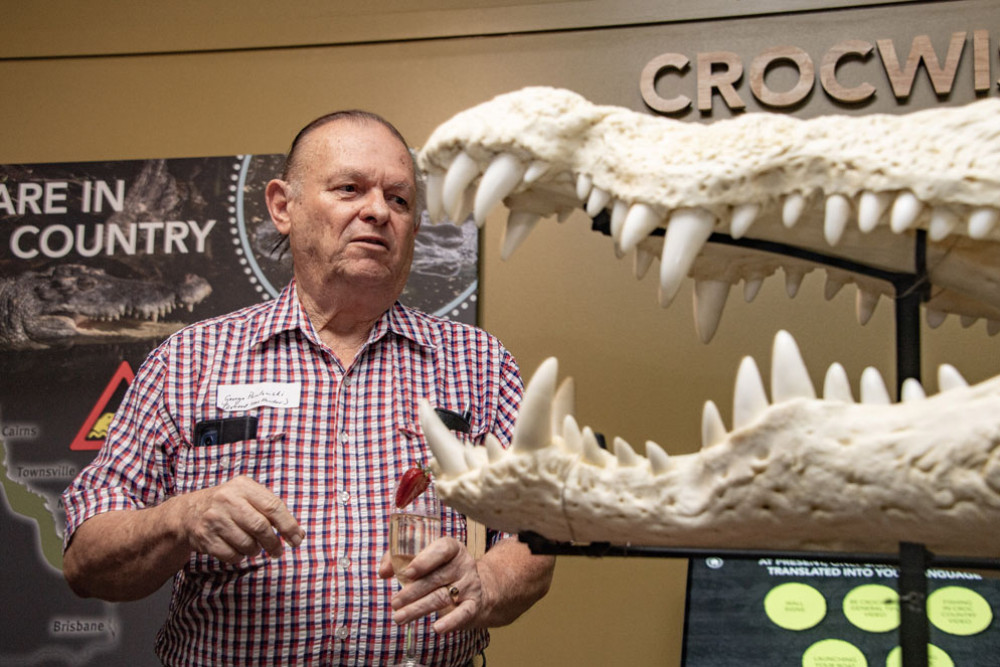 George Pawlowski of the legendary crocodile hunting family admires Hartley’s new exhibit. Picture: Brian Cassey