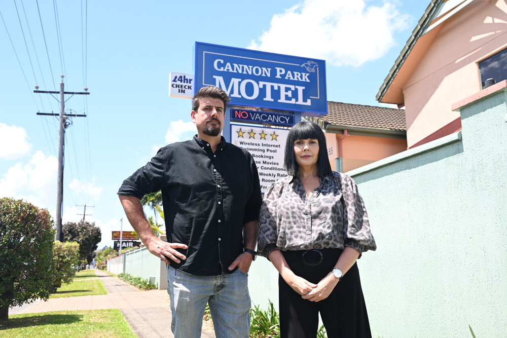 Anglicare North Queensland executive manager for housing and homelessness Evan Martin and LNP candidate for Cairns Yolonde Entsch at the Cannon Park Motel. Picture: Isabella Guzman Gonzalez