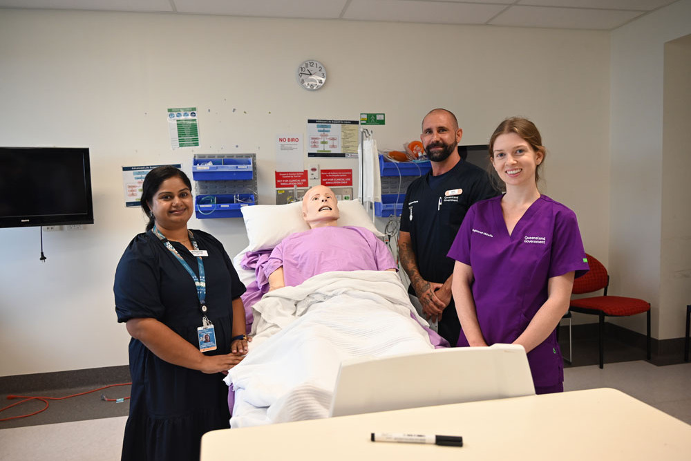 CHHHS nursing director education and research Jaya Thomas, midwife Kiara Dundas and registered nurse Will Reid at Cairns Hospital. Picture: Isabella Gumzan Gonzalez