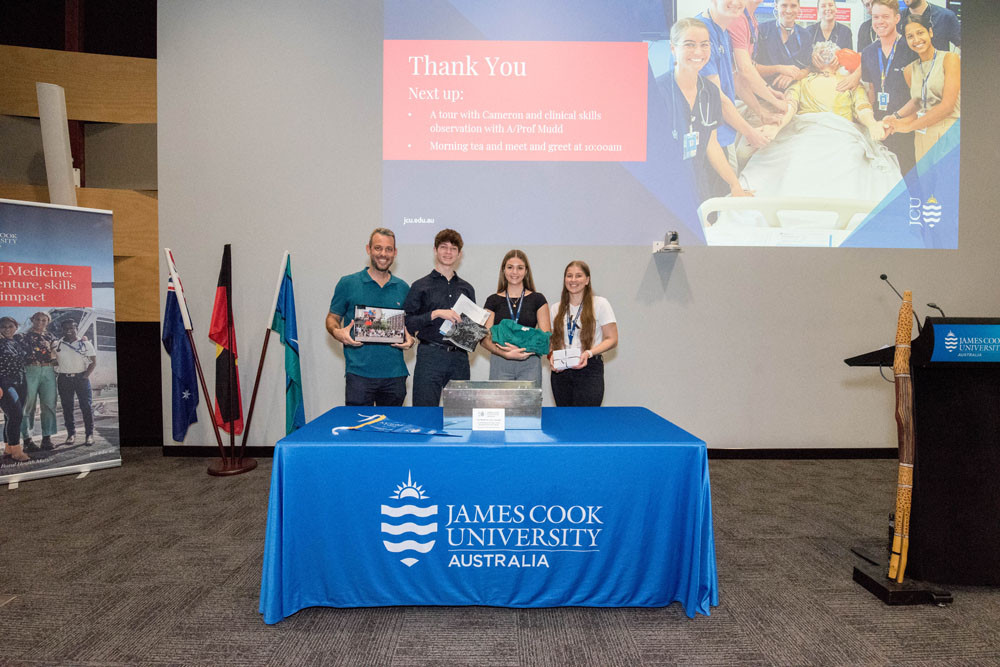 New JCU medical students Chris Messina, Harrison Plasto, Charlotte Reisinger and Sophie Christoffelsz can complete all their studies in Cairns.