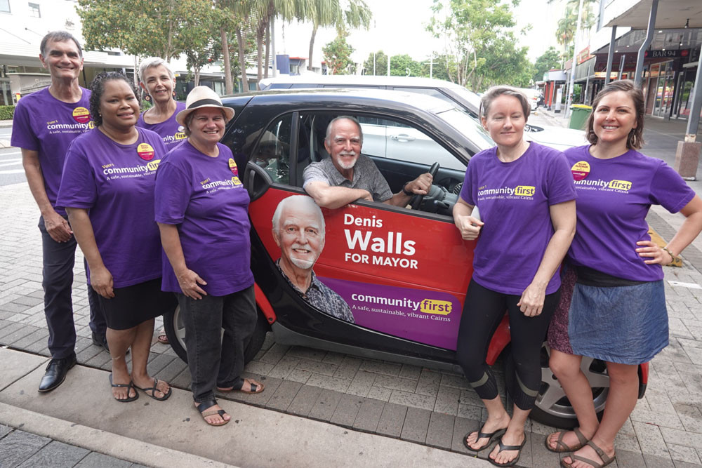 Community First mayoral candidate Denis Walls (centre) with his team of (from left) Phillip Musumeci, Marisa Seden, Carine Visschers, Patricia Courtenay, Renee Lees and Dr Nicole Sleeman. Picture: Supplied