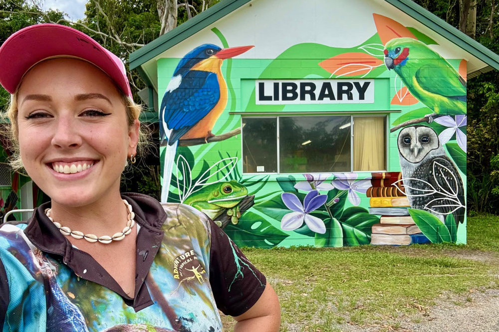 Artist Lavinia Letheby is proud of the Julatten hall mural. Picture: Supplied