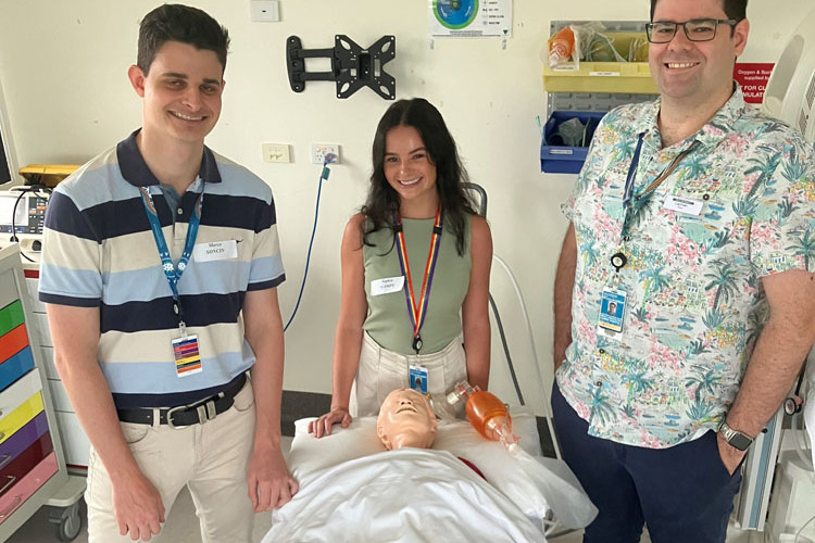 Junior doctors Marco Soncin and Sophie Gampe with Dr Lachlan Gordon, Cairns Hospital’s acting director of medical and emergency services. Picture: Supplied