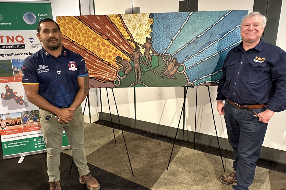 Bernard Singleton and Prof David Phelps with the commissioned painting.