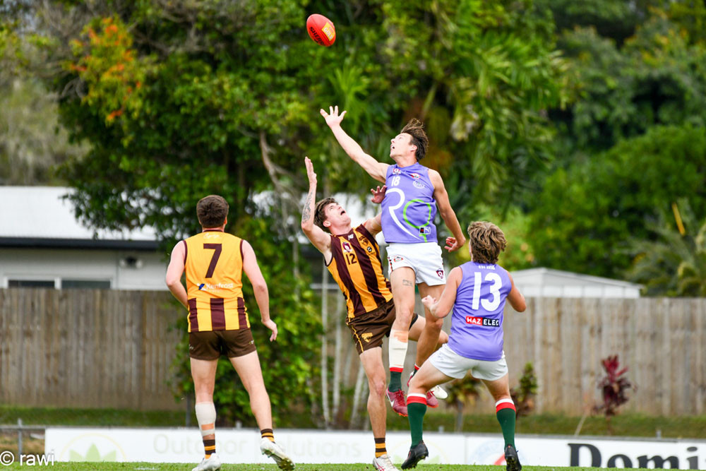 Brandon Ellis of the Cutters boots one of his two goals in their dominant win over the Lions. Pictures: AFL Cairns