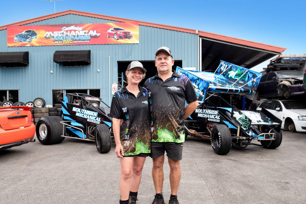 Toni Chapman (left) and Richie Robb gear up for Thunder in the Canefields 2025, proudly representing Southside Mechanical and Spares at the event. Picture: Supplied