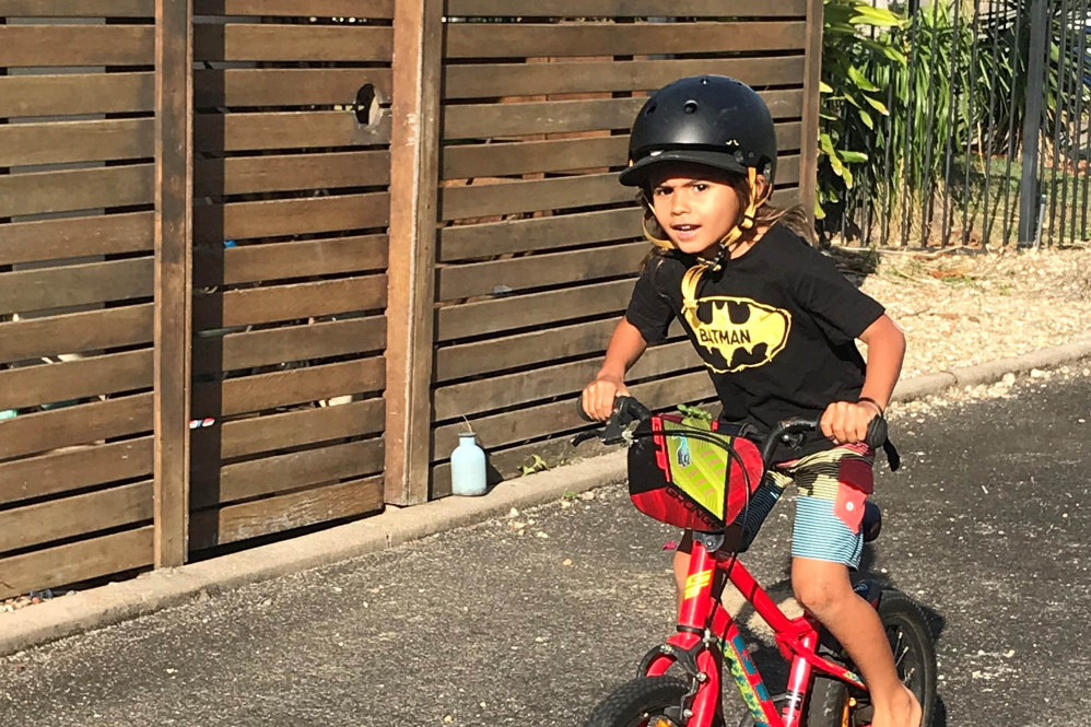 Jaxon Whipp-Rampling has to contend with the bitumen driveway of his apartment complex now that the local BMX track has gone