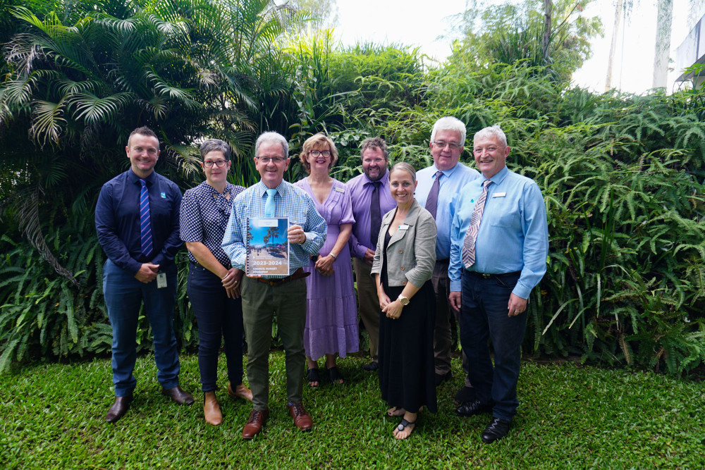 Cassowary Coast Regional Council (from left) chief executive officer Andrew Graffen, Cr Teresa Millwood, Mayor Mark Nolan, Cr Trudy Tschui, Cr Nicholas Pervan, Cr Renee McLeod, Cr Barry Barnes, and Cr Jeff Baines.