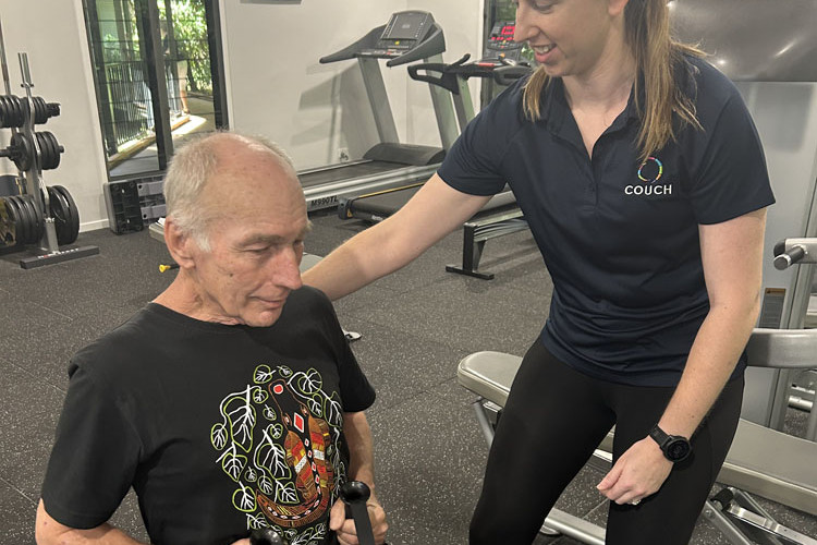 Willem Van Vliet in the COUCH gym with exercise physiologist Amy Goetz. Picture: Supplied