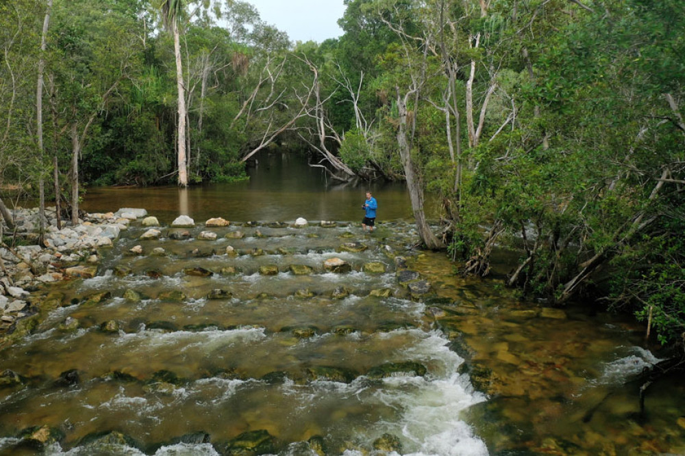 Geoff Collins from OzFish Unlimited at Five Mile Creek near Cardwell. Picture: Terrain NRM