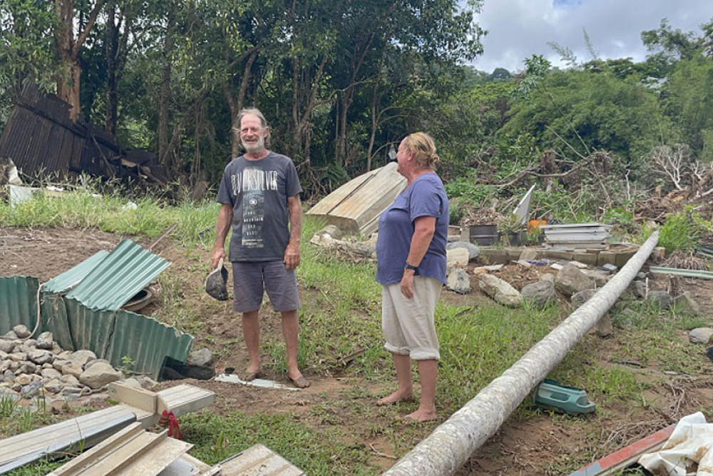 Degarra residents Billy and Michelle Dunn survey the devastation to their home. Picture: Supplied