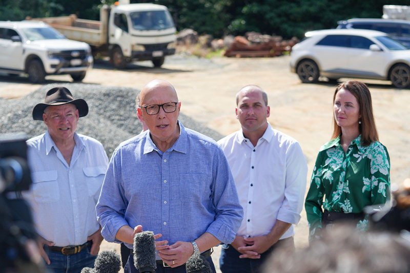 Coalition leader Peter Dutton in Cairns (centre) with (from left) Cr Brett Moller, the LNP’s Leichhardt candidate Jeremy Neal and Cairns Mayor Amy Eden. Picture: Facebook