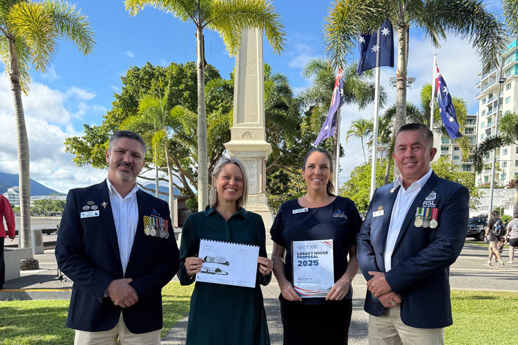 Launching the FNQ Legacy House petition were (from left) FNQ Legacy president Alfie Santos, Barron River MP Bree James, FNQ Legacy executive officer Rebecca Milliner and Cairns RSL Sub-branch president Nathan Shingles. Picture: Supplied