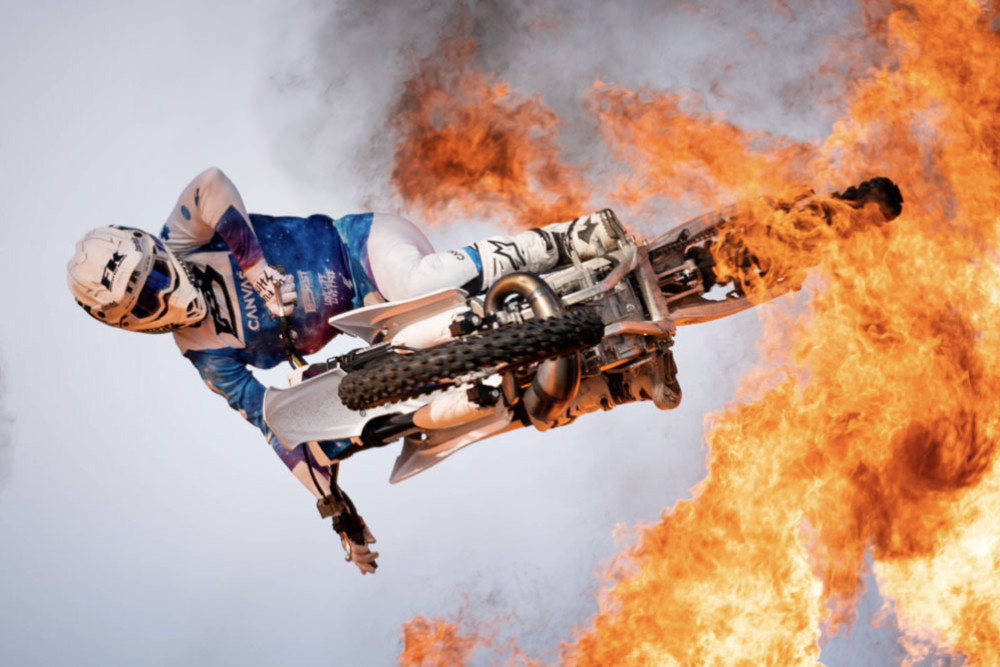 Pat Bowden roars through the flames in the Freestyle Kings Live show at Cazalys stadium tomorrow from 6.30pm-8.30pm. Picture: Supplied