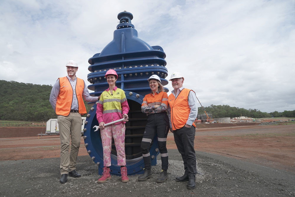 Celebrating the halfway stage of the $472m Cairns water security project are (from left) Federal Member for Leichhardt Matt Smith, Mayor Amy Eden, Barron River MP Bree James and Mulgrave MP Terry James. Picture: Cairns Regioal Council