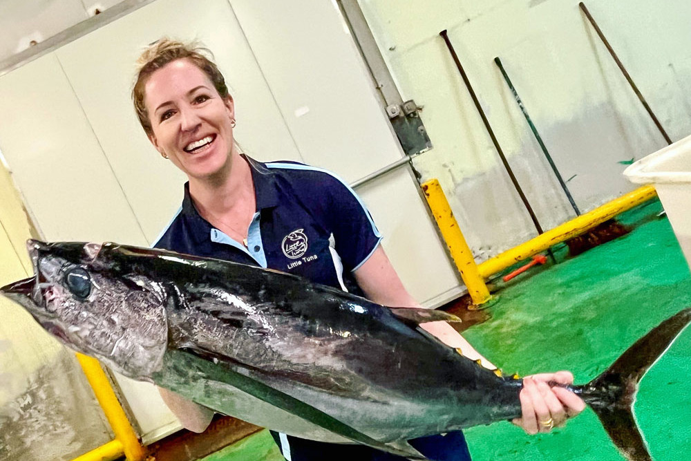 Kate with an albacore tuna.
