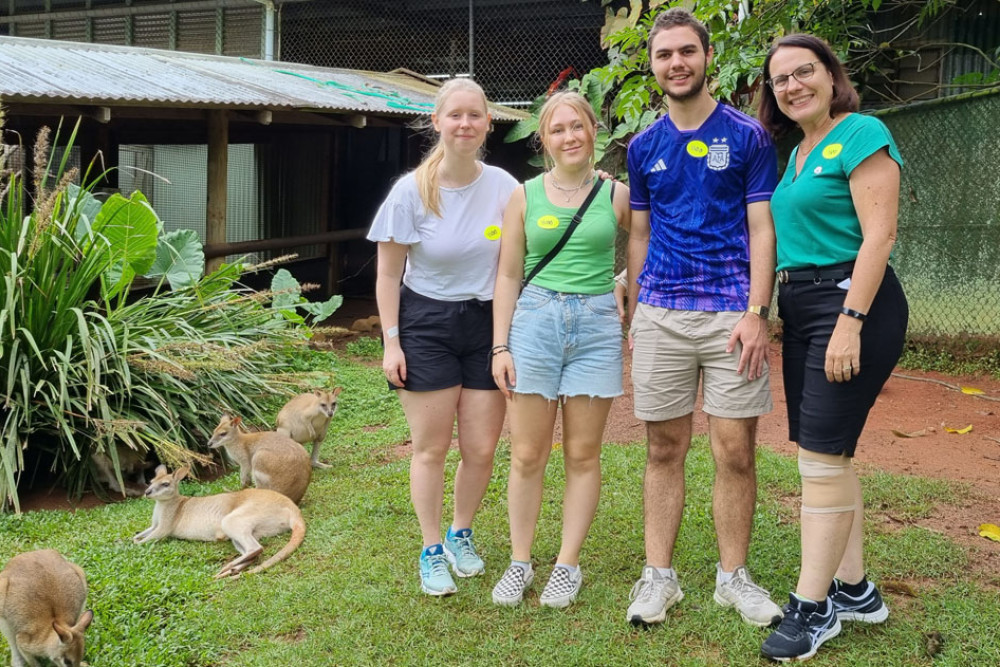 Enjoying a day trip to Rainforestation were (from left) Celia Foret (a past exchange student from Belgium), Inka Immonen (current student from Finland), Daniel Leibinger (applying for exchange in 2024) and Cairns region exchange program representative Rita Zappulla.