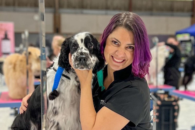 Dog grooming trainer Tara Tinsey, of Goldsborough Valley, with English springer spaniel Lucy