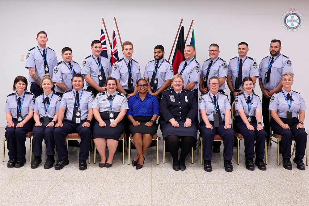 Member for Cook Cynthia Lui MP and QCS Acting Assistant Commissioner Eloise Hamlett with newly graduated corrective services officers