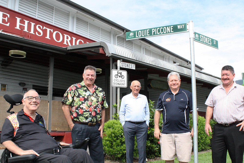Cairns Councillors Rob Pyne and Brett Moller and Mayor Bob Manning with Peter and John Piccone.