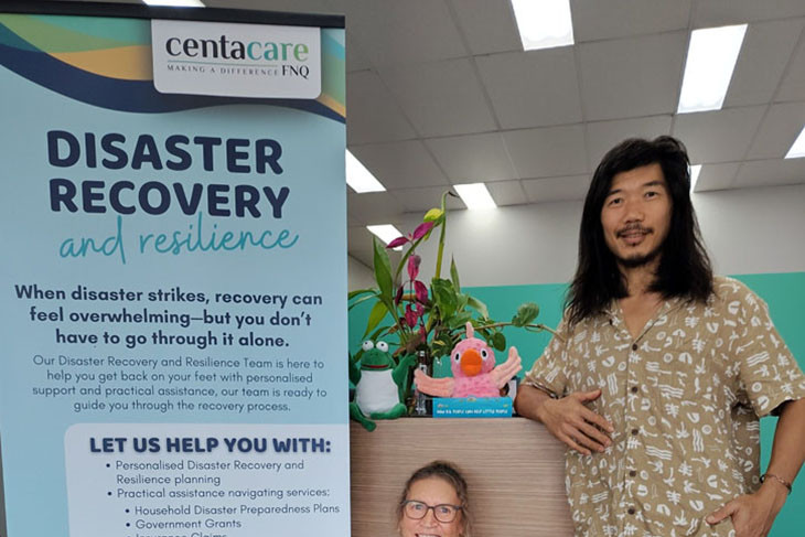 Centacare FNQ Tully members Kathryn Lawson and Myke Tran at the Tully disaster recovery and resilience hub. Picture: Supplied