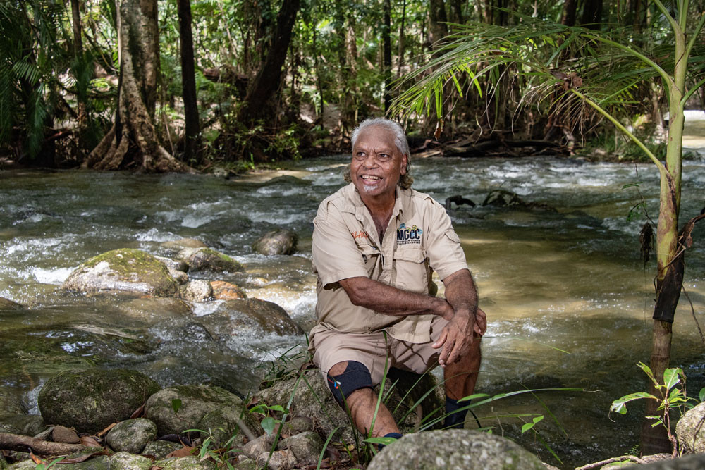 Kuku Yalanji elder Uncle Roy Gibson, 67, in Mossman Gorge, says the floods reminded him of the stories told by other elders about a serpent in the river. Picture: Brian Cassey
