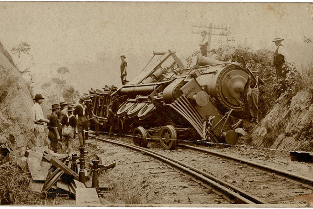 The scene of the Kuranda train derailment in 1918 which took the lives of two Queensland Rail employees who will be remembered next Saturday at a memorial service. Picture: Supplied