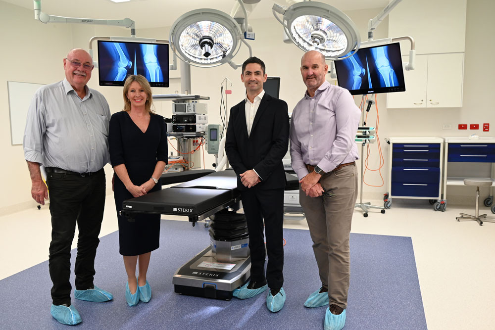 Federal MP Warren Entsch MP (left), Ramsay Health Care Australia CEO Carmel Monaghan, Cairns Private Hospital CEO Ben Tooth and orthopedic surgeon Dr Robert Pozzi in the one of new operating theatres. Picture: Isabella Guzman Gonzalez