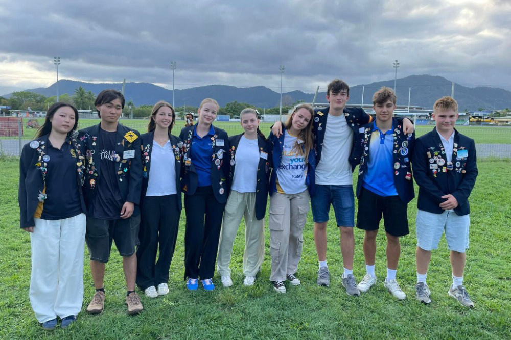 Enjoying a spread of Australian cuisine, the event recognised and celebrated the cultural diversity of inbound exchange students (from left, surnames withheld) Honoka (Japan), Reiya (Japan), Emma (Italy), Isa (Finland), Alix (Belgium), Deny (Czechia), Chema (Spain). Annibale (Italy) and Emil (Denmark).