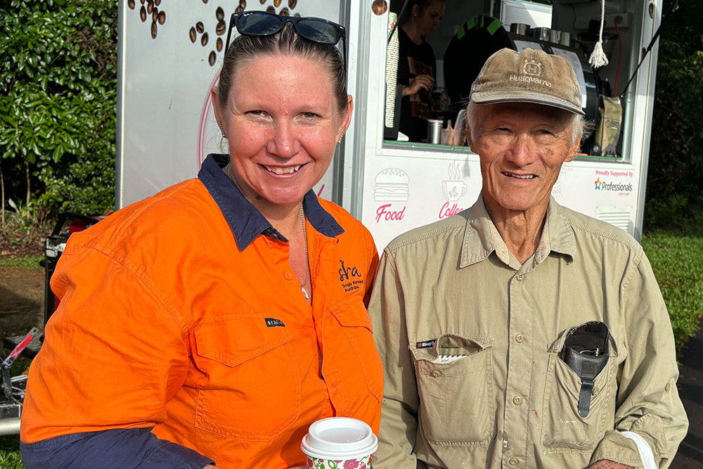 SRA’s northern variety development manager Dr Felicity Atkin (left) with East Trinity cane grower David Wah Day. Picture: SRA