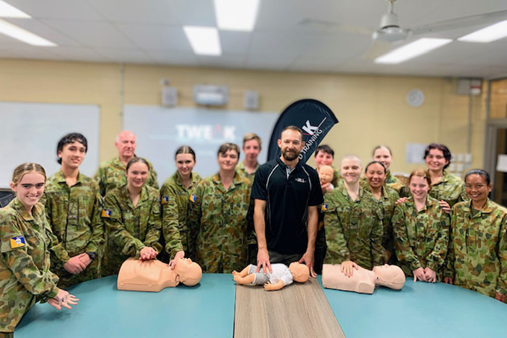 The Tully ACU 152 and Tweak First Aid Training trainer Jaydon Grassi prepare to practice CPR. Picture: Supplied