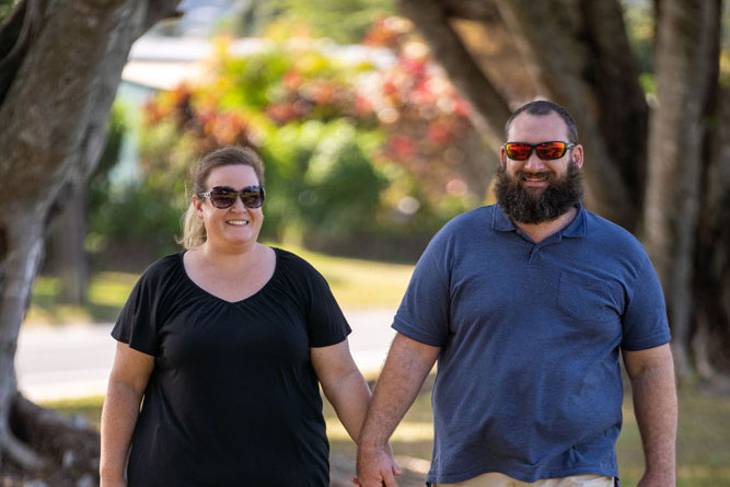 Lisa and Clayton, of Cairns, (surname withheld) are proud to be foster carers. Picture: Supplied