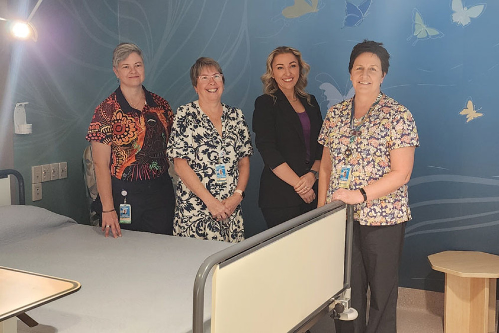 Cairns Hospital midwifery department staff (from left) Lyn Graham, Mary McGuinness, hospital foundation chief executive officer Gina Hogan and Jo Taylor. Picture: Supplied