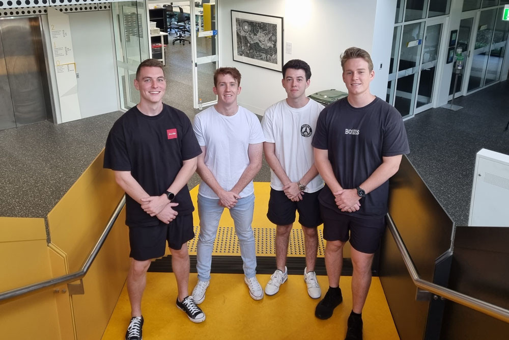 Callan Burkett, Joe Teague, Kai English and Josh Payne have ambitious plans after completing studies at James Cook University. Picture: Nick Dalton
