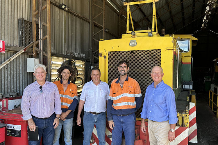 At the Mossman mill are (from left) Graeme Bolton of the Department of Primary Industries, mill worker Clint Attenberg, Cook MP David Kempton, mill worker Craig Butland and Primary Industries Minister Tony Perrett. Picture: Supplied