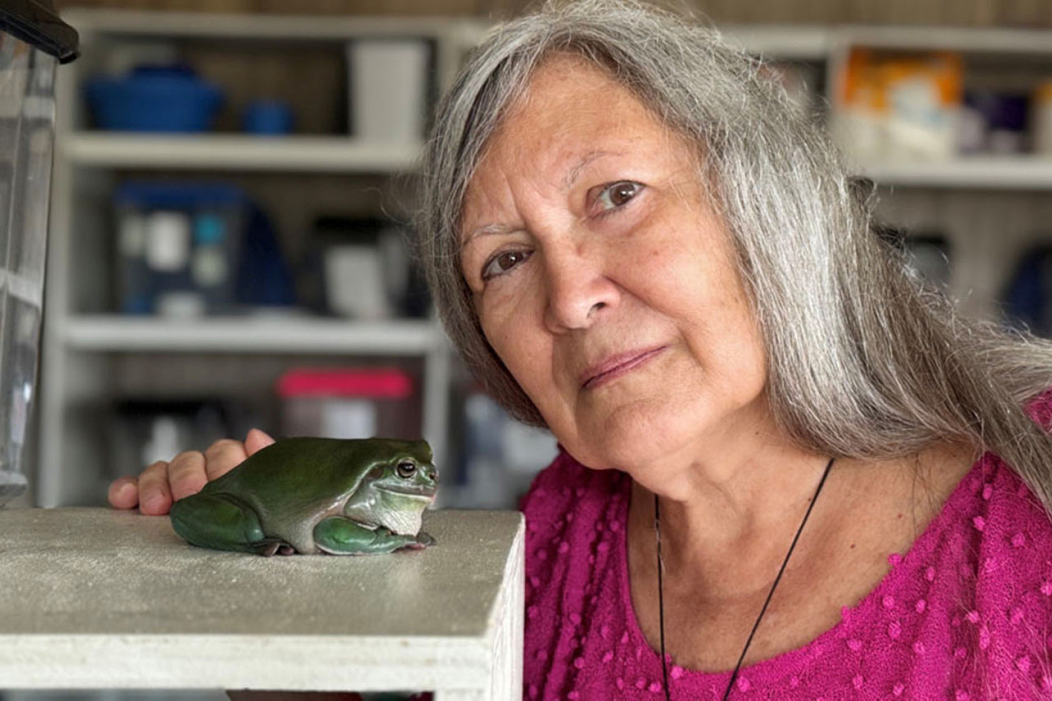 Frog Safe founder Deborah Pergolotti with one of her amphibious patients. Picture: Supplied