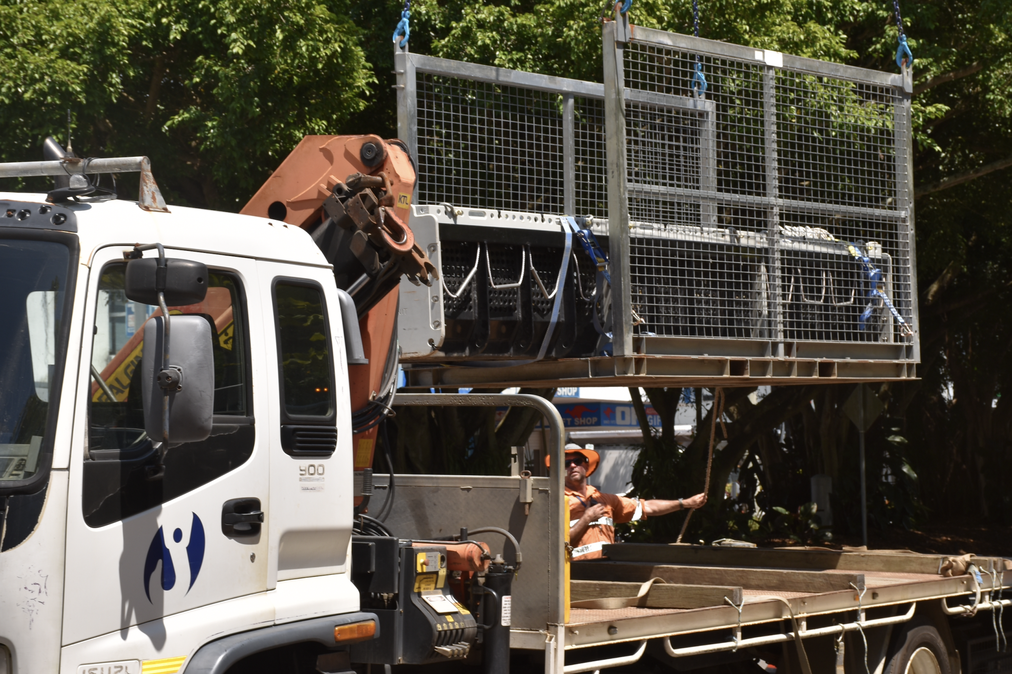 Goliath the croc being craned out of the Cairns ZOOM & Wildlife Dome. PICTURES: Isabella Guzman Gonzalez